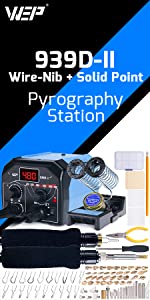 WEP 939D-II 2-IN-1 Pyrography Station Kit solid-point pyrography pen detailer