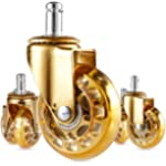 Office Chair Wheels Replacement,(Set of 5) 2.5&#39;&#39; Office Caster Wheels Smooth Rolling Heavy Duty Casters Safe for All Floors Including Hardwood - Universal Stem 7/16 Inch, Gold