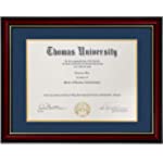 Flagship Diploma Frame Real Wood &amp; Glass Golden Rim Sized 8.5x11 Inch with Mat and 11x14 Inch Without Mat for Documents Certificates (Double Mat, Navy Blue Mat with Golden Rim) (Navy Blue2, 1)