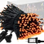 JMEXSUSS 250 LED Christmas String Lights, 91.5ft Orange Lights Outdoor Waterproof, 8 Lighting Modes Connectable Green Wire Halloween Orange String Lights Indoor Decorations