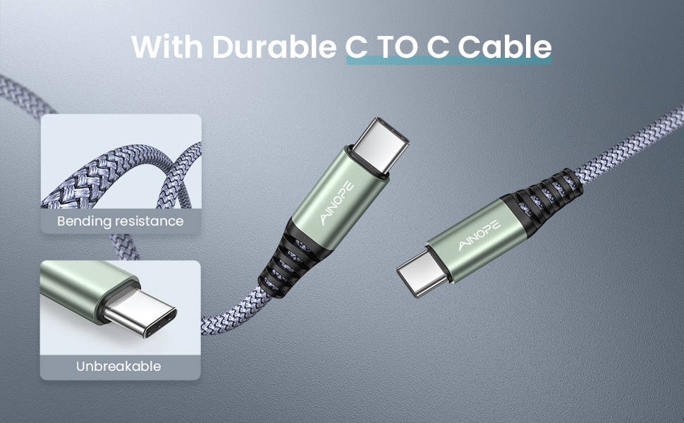 with durable c to c cable, bending resistance, unbreakable