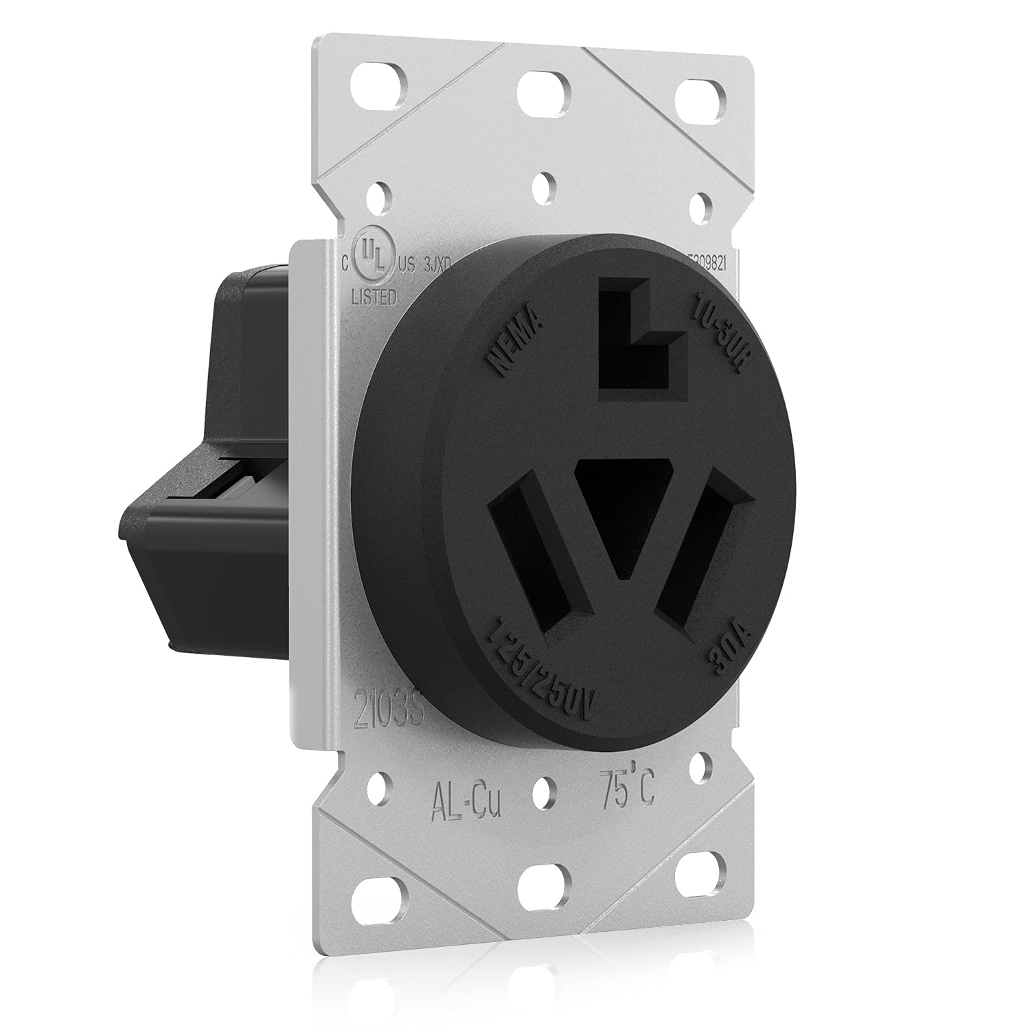 ELEGRP 30 Amps 3 Prong Dryer Outlet, 125/250V Flush Mounting Power Outlet, NEMA 10-30R Receptacle, Straight Blade Dryer Outlet, Non-Grounding, 3 Pole 3 Wire, UL Listed, 1 Pack
