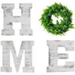 Gliwen Wooden Home Sign with Wreath, 9.8’’ Rustic Wood Home Letters H, M, E, Wall Hanging Decor with Artificial Wreath O, Great for Wall Art Living Room Front Door Dining Room, (White)