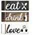Jetec 3 Pcs Farmhouse Kitchen Wall Decor Eat Sign Rustic Wooden Kitchen Sign Wood Home Sign Eat Drink Love Sign with Hanging 