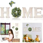 Wooden Home Sign Wall Hanging Decor, DSVENROLY Wood Home Letters with Artificial Eucalyptus Wreath &amp; Iron Butterfly, Wall Decor Signs for Living Room Kitchen Rustic Home Farmhouse Entryway (Beige)