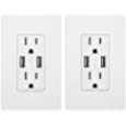 Outlet with USB High Speed Charger 4.2A Charging Capability,Duplex Receptacle 15 A, Tamper Resistant Wall socket USB Outlet,Child Proof Safety,Screwless Wall Plate,White (2 Pack)
